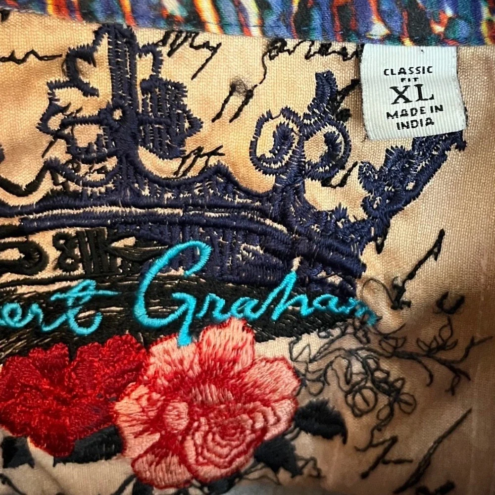 Robert Graham MenXL Macbeth Skull British Flip Cuff Shirt Long Sleeve Embroidery